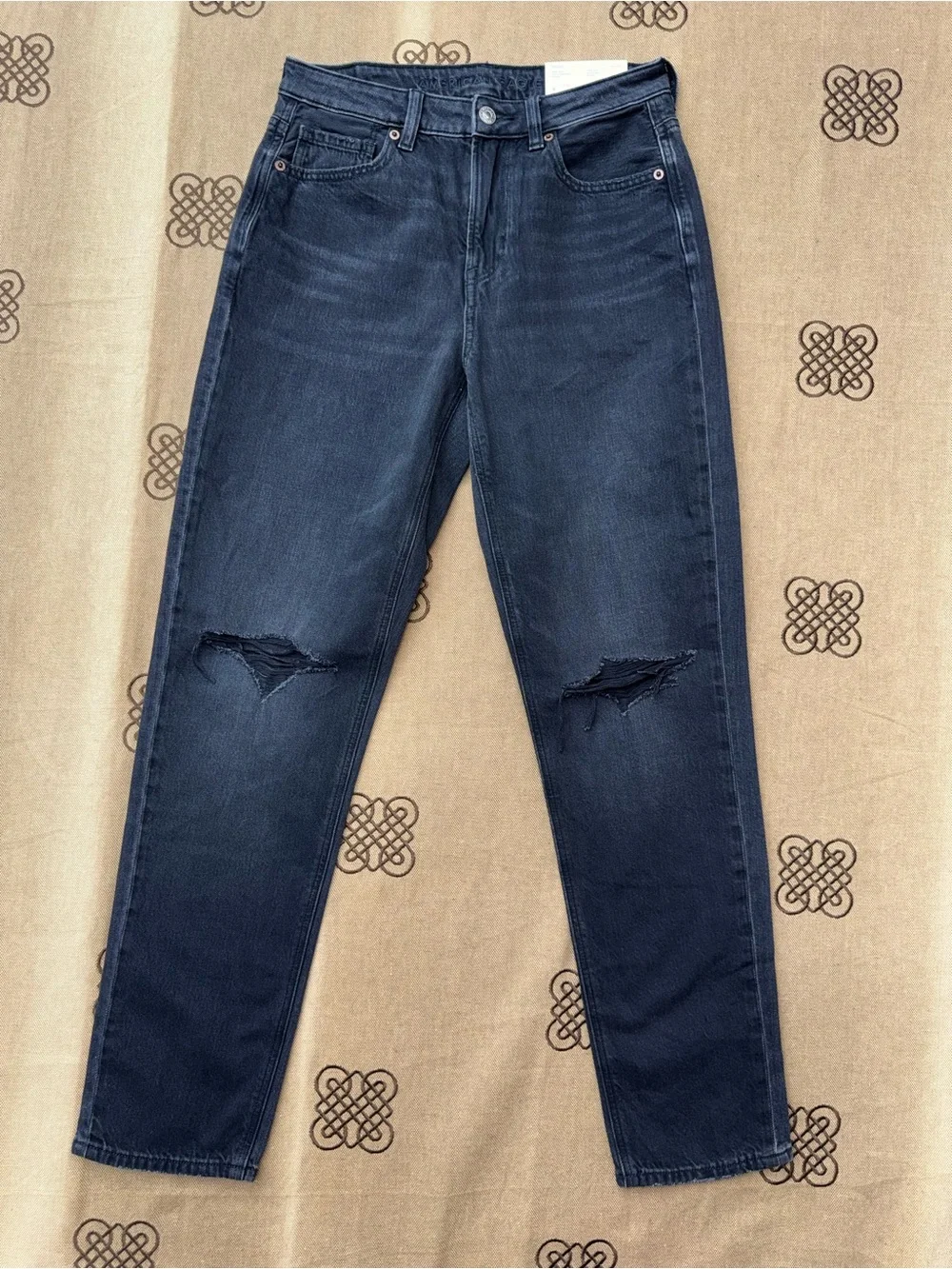 American Eagle Mom Jeans Womens Straight Leg 90s Washed Black Gray High Rise - Picture 2 of 16